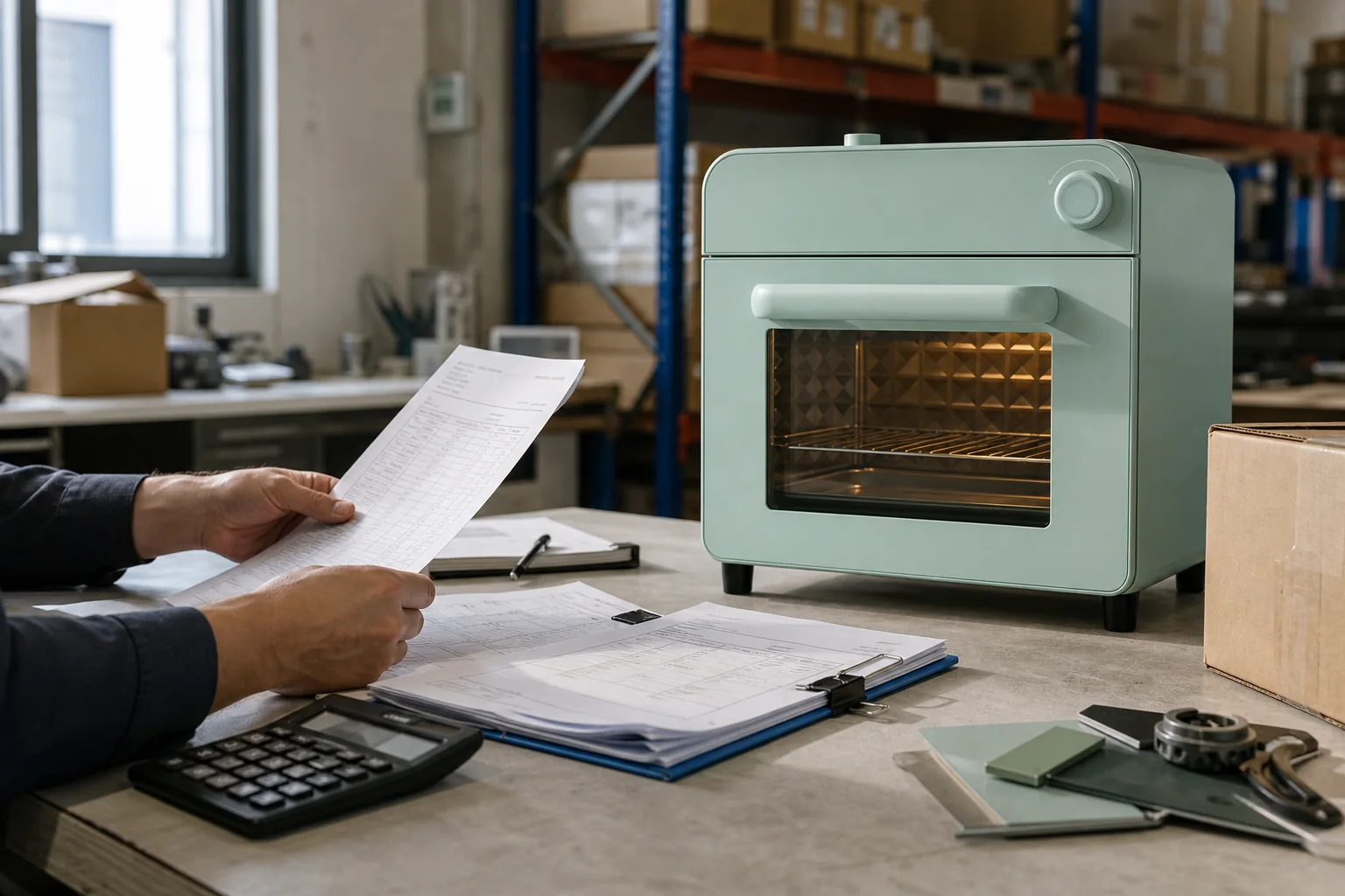 Procurement cost review with an oven sample and shipping documents
