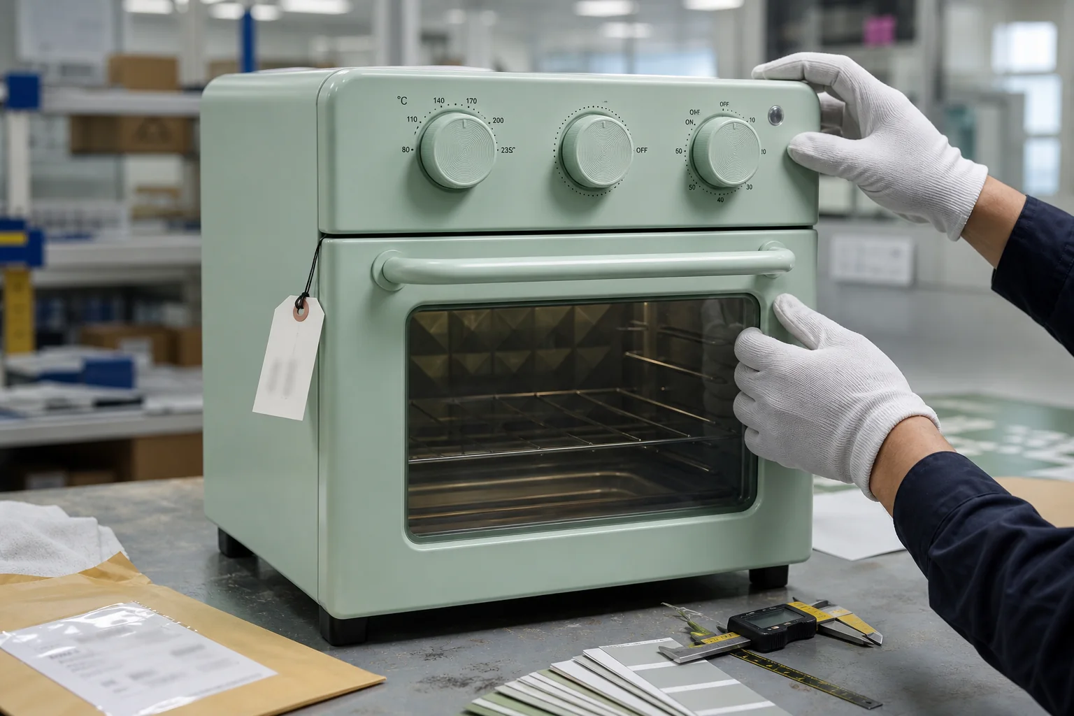 Approved countertop oven golden sample in a quality inspection room